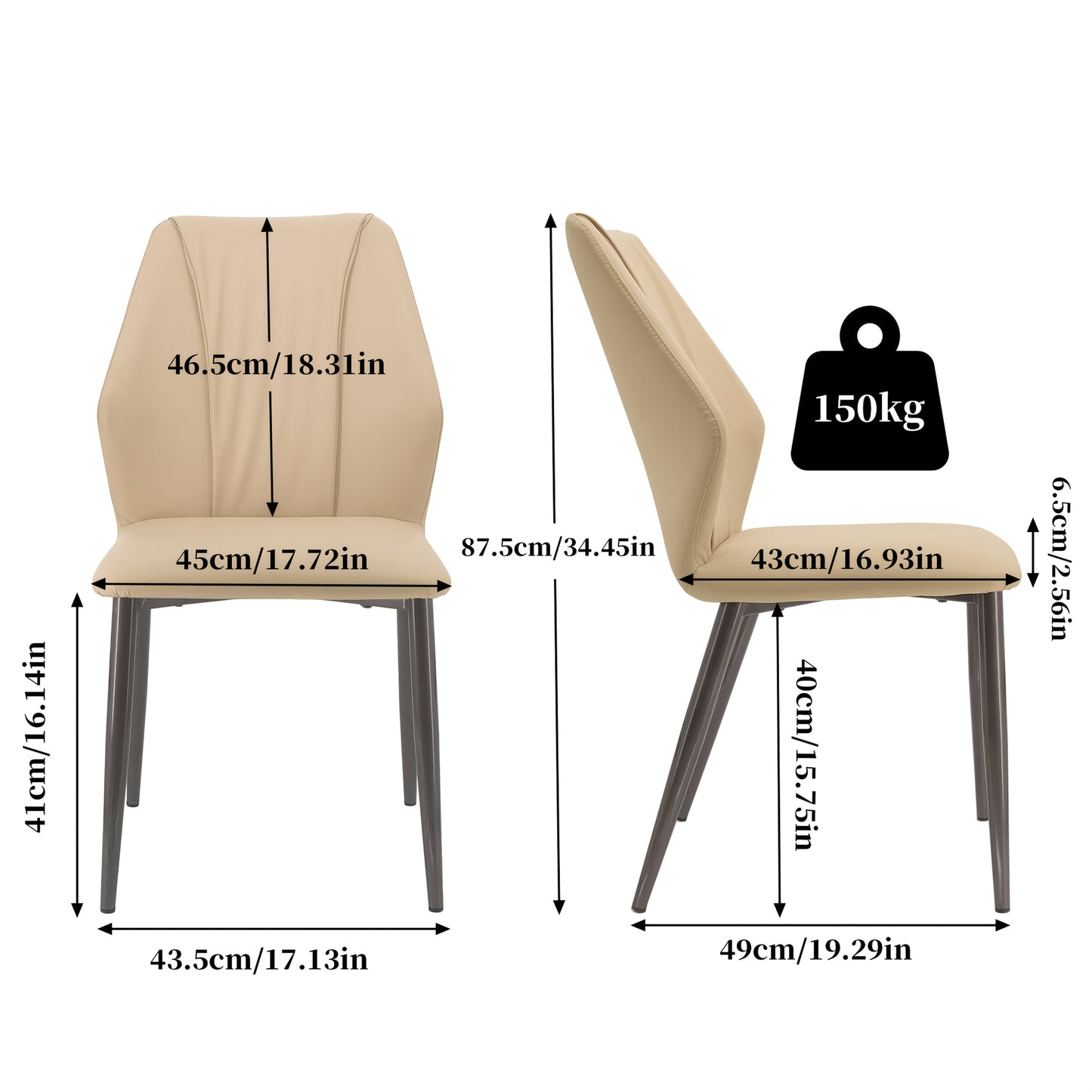 Eetkamerstoelen – Stoelen – Kuipstoelen – Keukenstoelen – Woonkamerstoelen – Set van 4 – Zachte Microfiber Kunstleren Bekleding – Stabiel Metalen Onderstel - Licht Khaki