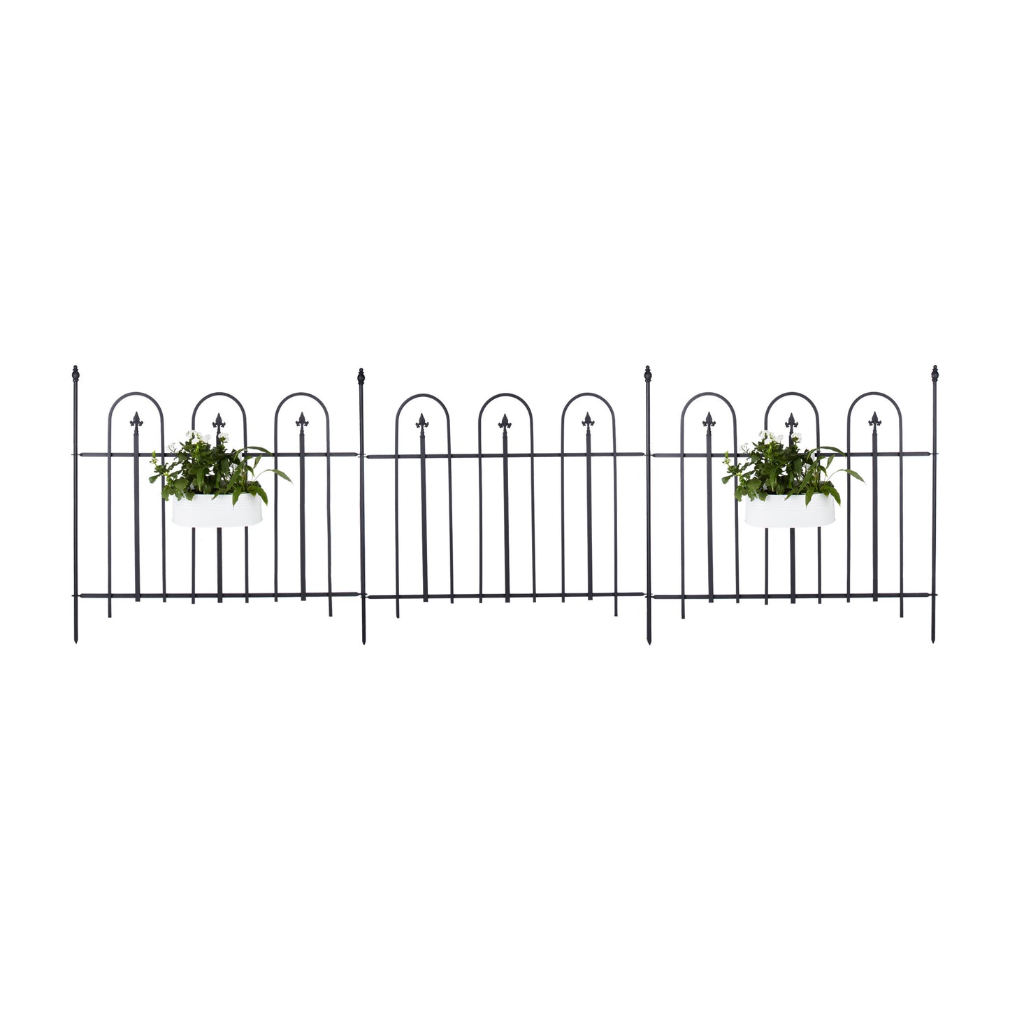 Zwarte Metalen Tuinafscheiding – Tuinhek – Tuinpaneel – Tuinafrastering – Tuinborder – Set van 4 Panelen – Robuust Gesmeed Ijzer – 4,8 Meter Lang