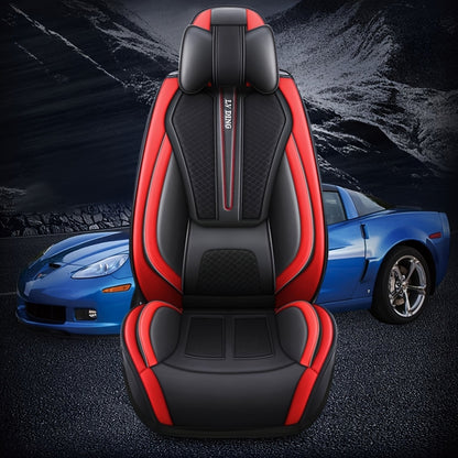 5-seater Luxury Car Seat Cover Faux Leather With 2 Headrest Waist Pillow Suitable For Most Cars SUV Truck Airbags Compatible With Waterproof Breathable