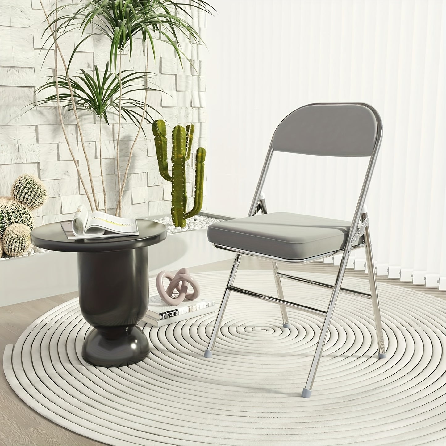 Set of 4 metal folding chairs upholstered in leather, indoor folding chairs, comfortable PU folding chair, foldable, space-saving, for parties picnics, Grey