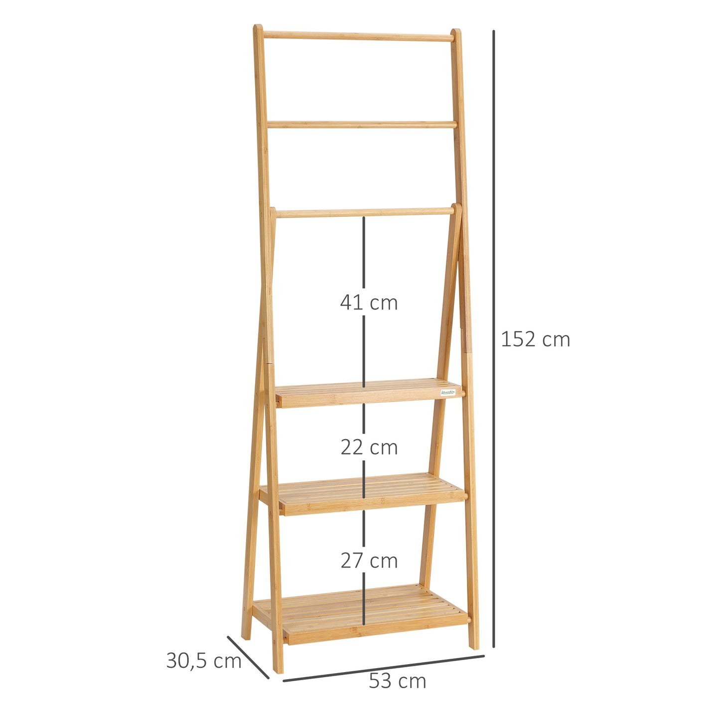 Bamboe handdoekenladder – handdoekrek – handdoekhouder – badkamerladder – opbergrek – natuurlijk bamboe – opvouwbaar – 152 cm hoog