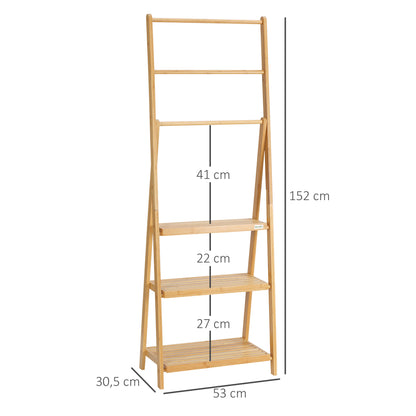 Bamboe handdoekenladder – handdoekrek – handdoekhouder – badkamerladder – opbergrek – natuurlijk bamboe – opvouwbaar – 152 cm hoog