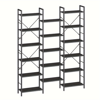 Boekenkast – Boekplank – Opbergkast – Woonkamerkast – Vakkenkast – 17 Verstelbare Planken – Stevig Staal & Spaanplaat – Zwart 24x152x186 cm