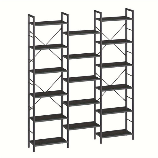 Boekenkast – Boekplank – Opbergkast – Woonkamerkast – Vakkenkast – 17 Verstelbare Planken – Stevig Staal & Spaanplaat – Zwart 24x152x186 cm