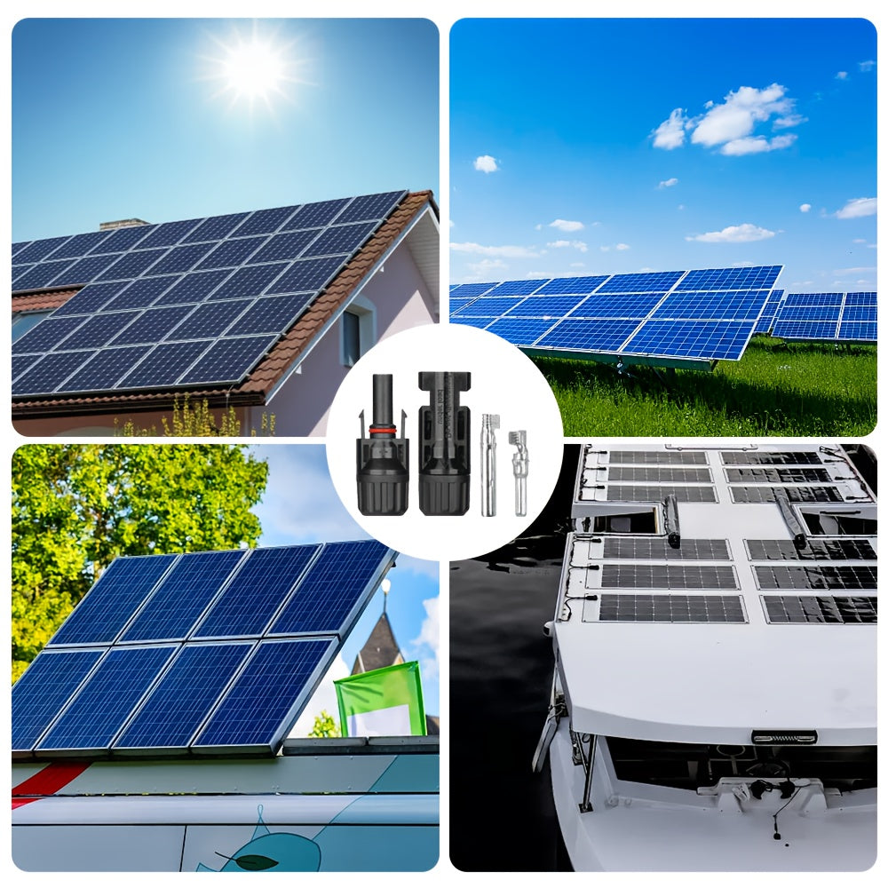 PV-Connector Set met Druk- en Klemgereedschap – MC4 Connectoren, Platte Moer met Koperen Kern, PPO Isolatie en Koper-Tin Plating – Geschikt voor Thuisinstallatie en Onderhoud