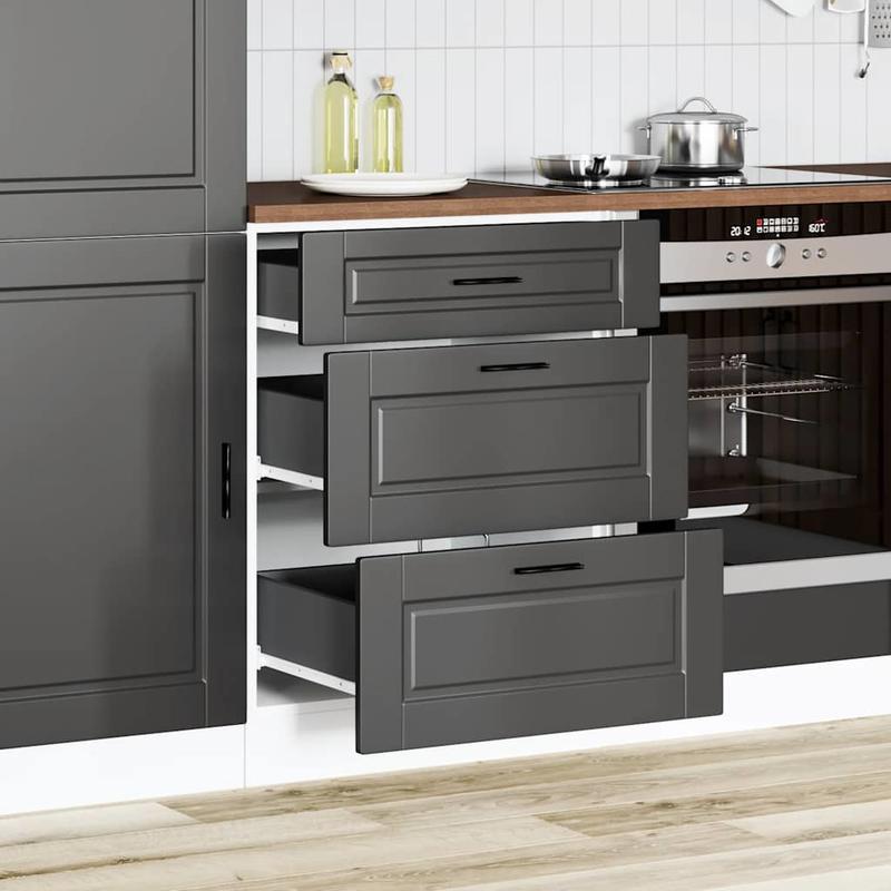 Zwarte Keukenkast – Houten Opbergkast – Keukenmeubel – Ladekast – Vloerkast – Stevige Hardhouten Constructie – 3 Ruime Lades