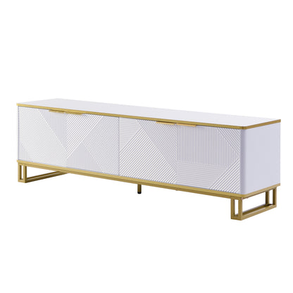 Four-door TV stand, TV mount, TV panel, low TV cabinet. Unique design, geometric texture. 160 x 37.5 x 48cm (Length x Width x Height)