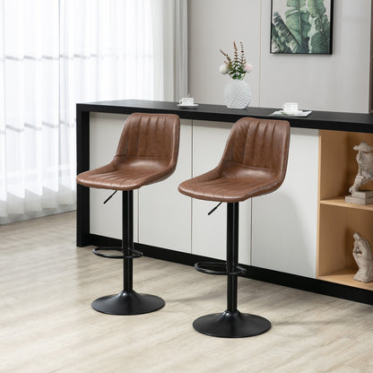 Barkruk – Barstoel – Keukenstoel – Bistrostoel – Counterstoel – Verstelbare Zithoogte 91-111 cm – Bruin Kunstleer Met Stalen Frame