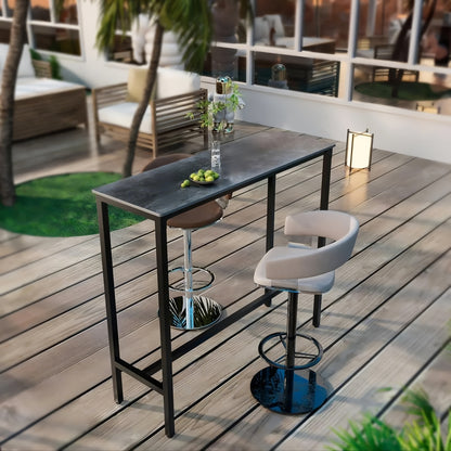Bartafel – Bistrotafel – Keukentafel – Statafel – Barmeubel – Rechthoekig – Zwart Metalen Frame – Faux Marmer Tafelblad 120x40x105 cm