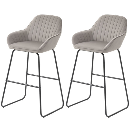 Barstoel – Barkruk – Barstoel Kruk – Keukenstoel – Barstoel Met Rugleuning – Set Van 2 – Grijs Stoffen Bekleding – Comfortabele Schuimzitting – Stevige Metalen Poten – Geen Montage