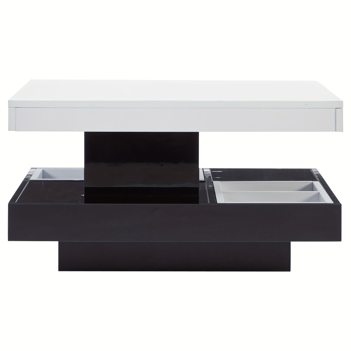 Modern 360° Swivel Coffee Table with Two-Tier Spinning Tabletop & Storage - White Gloss Metal Frame, Black Base, Space-Saving Oval-Effect Design for Small Living Rooms, Apartments - Easy Assembly (70x70x36cm)