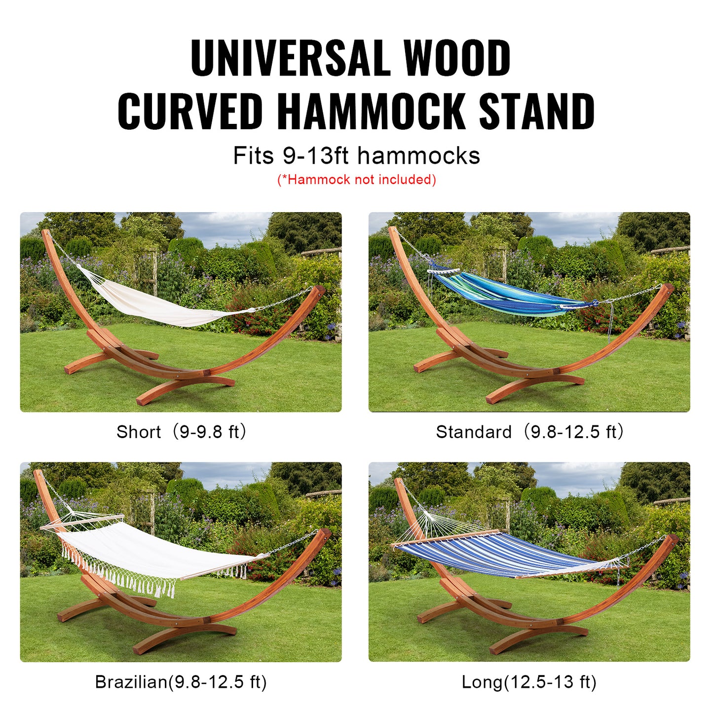 Houten Hangmatstandaard – Hangmat Frame – Houten Standaard – Boogvormige Steun – Outdoor Relaxstoel – Voor Hangmatten 270-400 cm – Verstelbare Hoogte – Draagkracht 215 kg