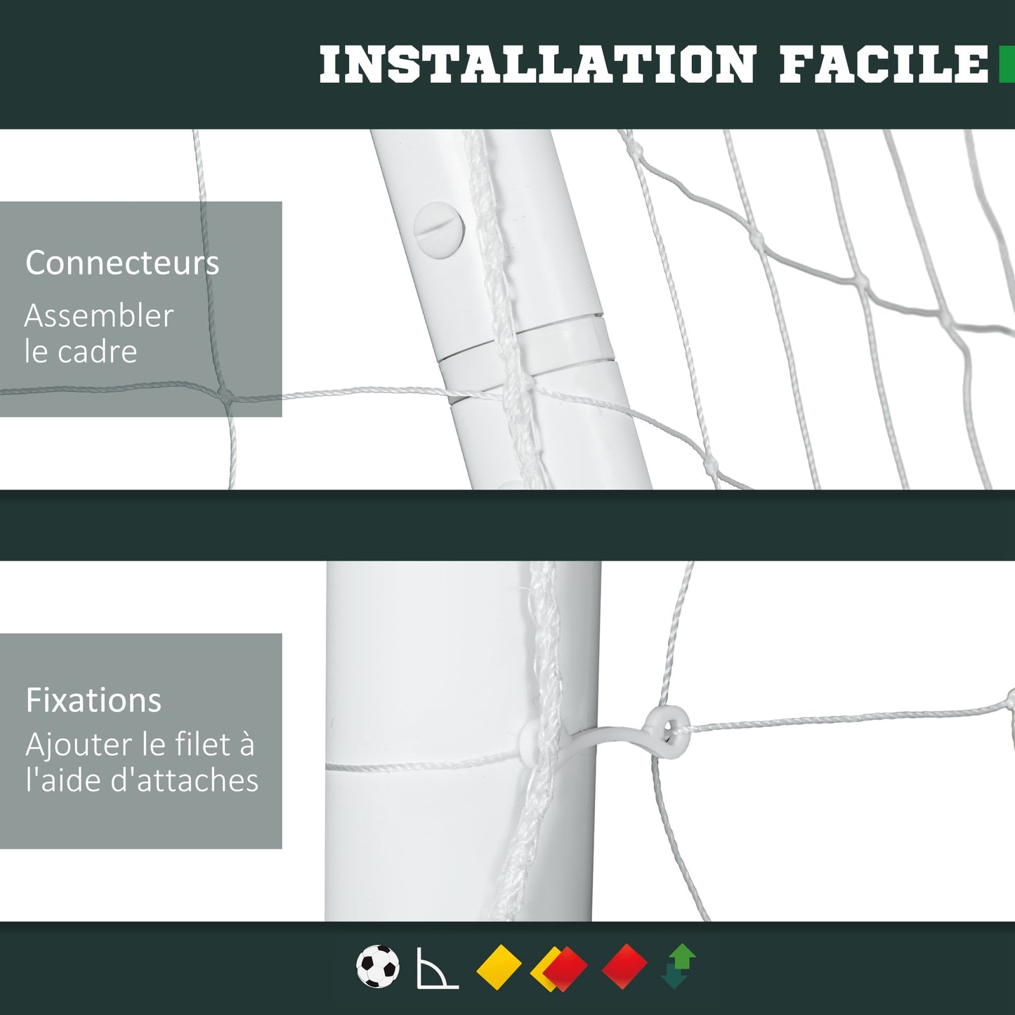 Voetbaldoel – Doelnet – Trainingsgoal – Mini Doel – Soccer Goal – Lichtgewicht PVC Frame – Weerbestendig Net – 300x120x200 cm – Inclusief Grondankers – Wit