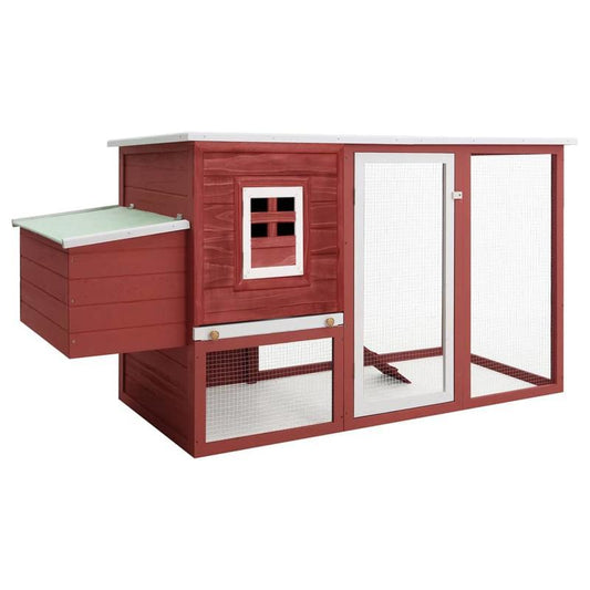 Easy Assembly Outdoor Chicken Coop with Red Wooden Nesting Box - Weatherproof Backyard hen house, Ventilated Run, Front door, Predator-proof security - Compact design for chickens, rabbits, small pets - Durable Wood Construct
