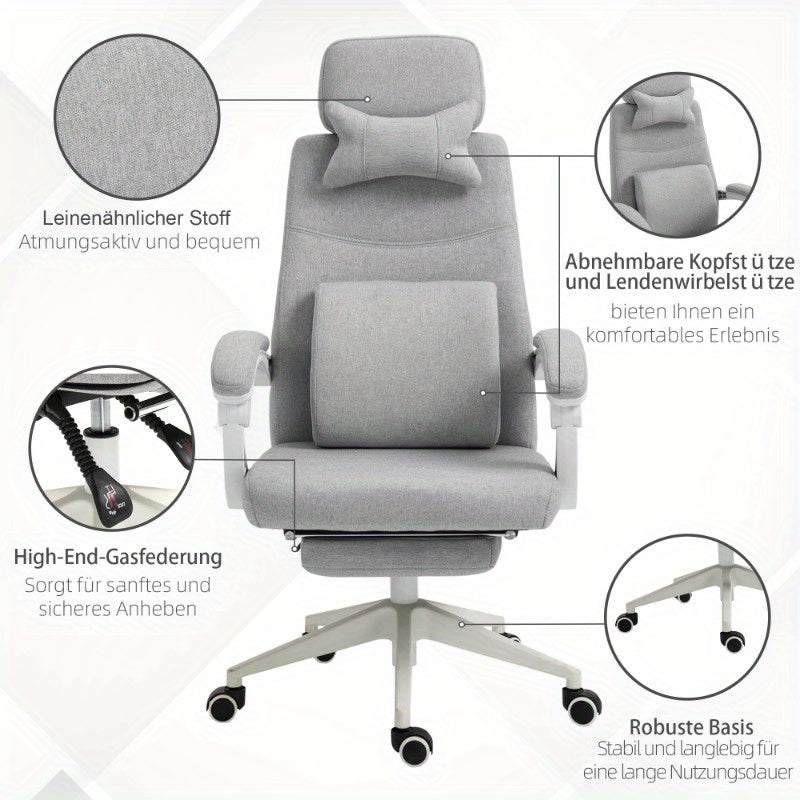 Bureaustoel – Bureaustoel met Wielen – Gaming Stoel – Desk Chair – Ergonomische Bureaustoel Grijs – Hoge Rugleuning – Verstelbare Zithoogte