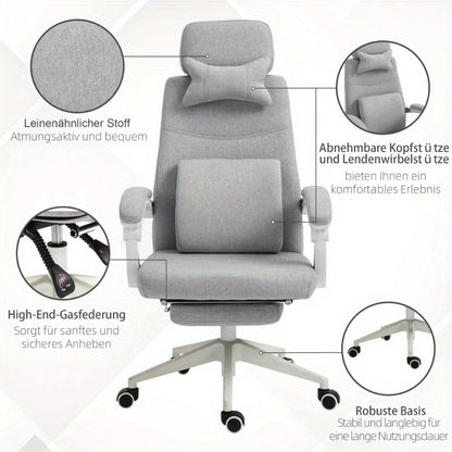 Bureaustoel – Bureaustoel met Wielen – Gaming Stoel – Desk Chair – Ergonomische Bureaustoel Grijs – Hoge Rugleuning – Verstelbare Zithoogte