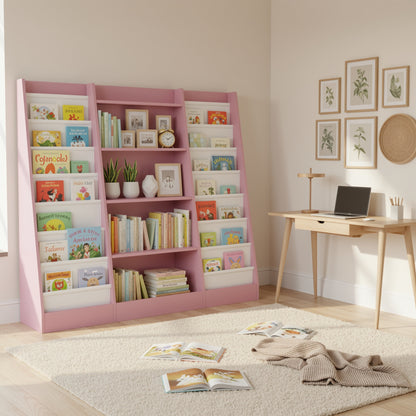 Boekenkast – Vakkenkast – Wandkast – Opbergkast – Boekenrek – Hardhouten Constructie – Vrijstaand Design – 14 Ruime Vakken – Slingervakken – Makkelijk Te Monteren – Ruimtebesparend – Zachtroze