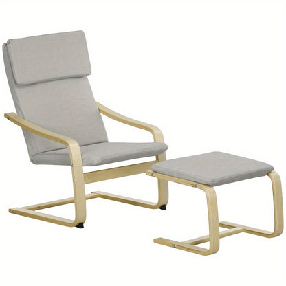 Lounge Stoelen Set – Relaxstoelen – Tuinstoelen – Fauteuils – Zithoek Stoelen – Linnen Bekleding – Lichtgrijs – Inclusief Voetenbank – Ergonomisch Met Arm- en Hoofdsteun – Compact 66,5x80x99 cm