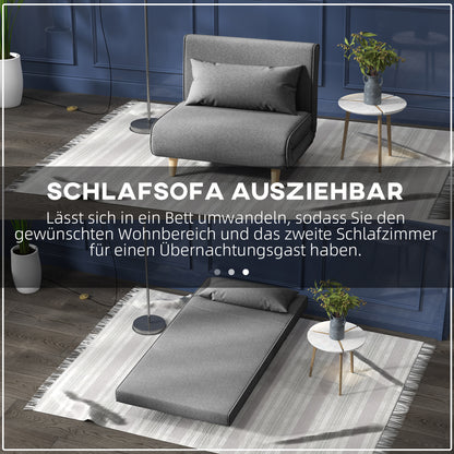 Slaapbank – Bedbank – Sofa Bed – Slaapbankje – Klapstoel – Scandinavisch Design – Verstelbare Rugleuning – Massief Grenenhouten Frame – Grijs Linnen-Look