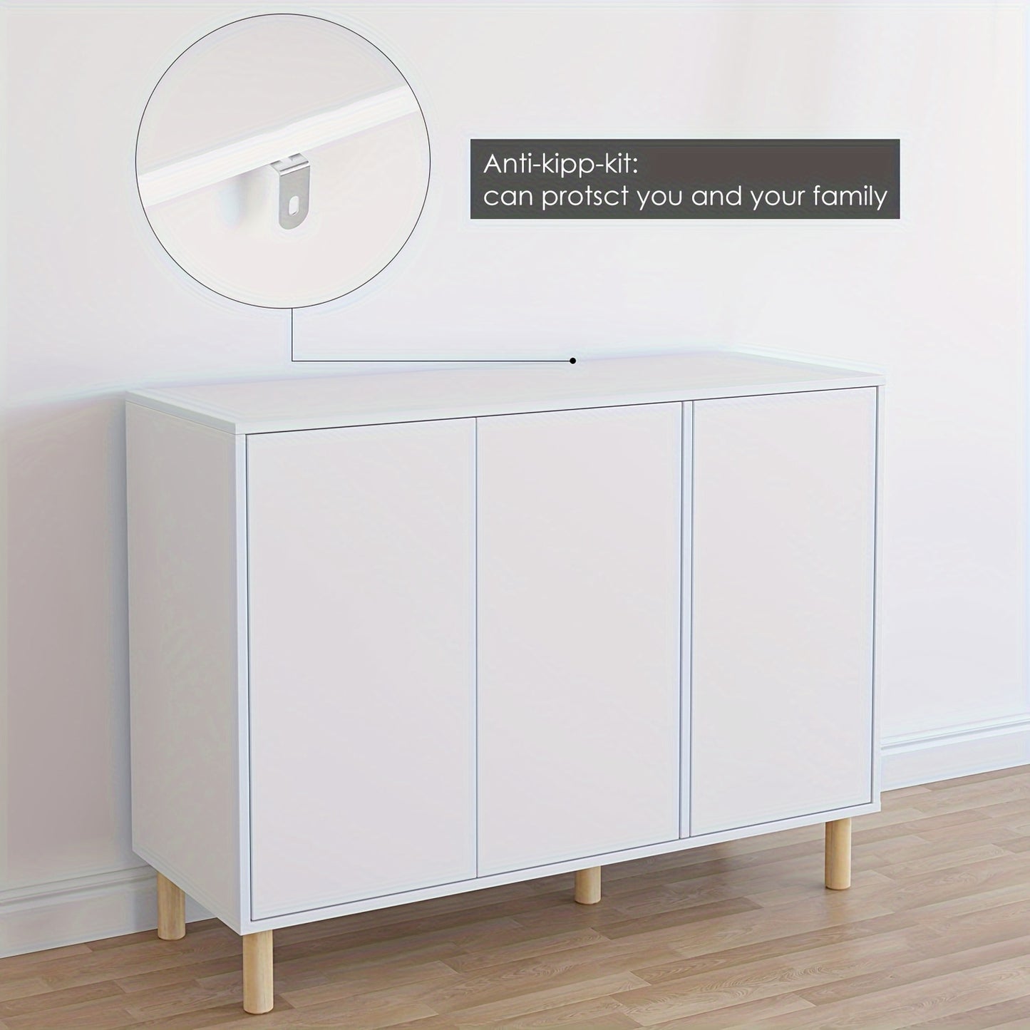 Opbergkast – Kast – Dressoir – Buffetkast – Vitrinekast – Wit met Houten Poten – Vrijstaand – Verstelbare Planken