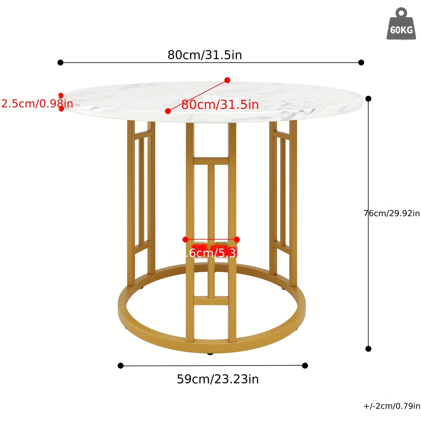 Eettafel – Ronde Tafel – Keukentafel – Eetkamertafel – Klaptafel – Bamboe Blad – Gouden Metalen Poten – Compact 80x80x76 cm – Draagbaar & Stijlvol