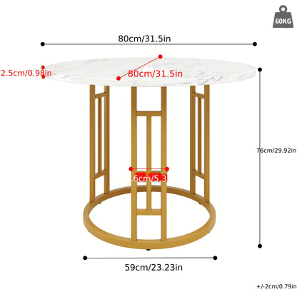 Eettafel – Ronde Tafel – Keukentafel – Eetkamertafel – Klaptafel – Bamboe Blad – Gouden Metalen Poten – Compact 80x80x76 cm – Draagbaar & Stijlvol