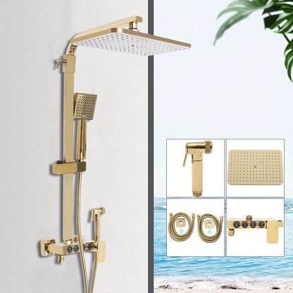 Douche Systeem – Douche Set – Regendouche – Handdouche – Wastafelkraan – Gouden Afwerking – Massief Messing – Verstelbare Handdoucherail 80-120 cm
