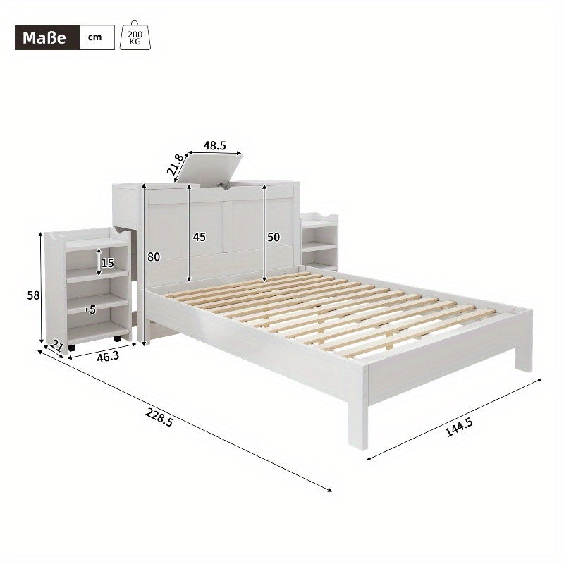 Modern Bedframe Queen Size – Tweepersoonsbed – Platformbed – Slaapkamer Bed – Bed Met Opberglades – Minimalistisch Design – 150x200 cm – Stevig Kunststof Hout
