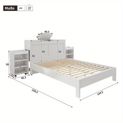 Modern Bedframe Queen Size – Tweepersoonsbed – Platformbed – Slaapkamer Bed – Bed Met Opberglades – Minimalistisch Design – 150x200 cm – Stevig Kunststof Hout