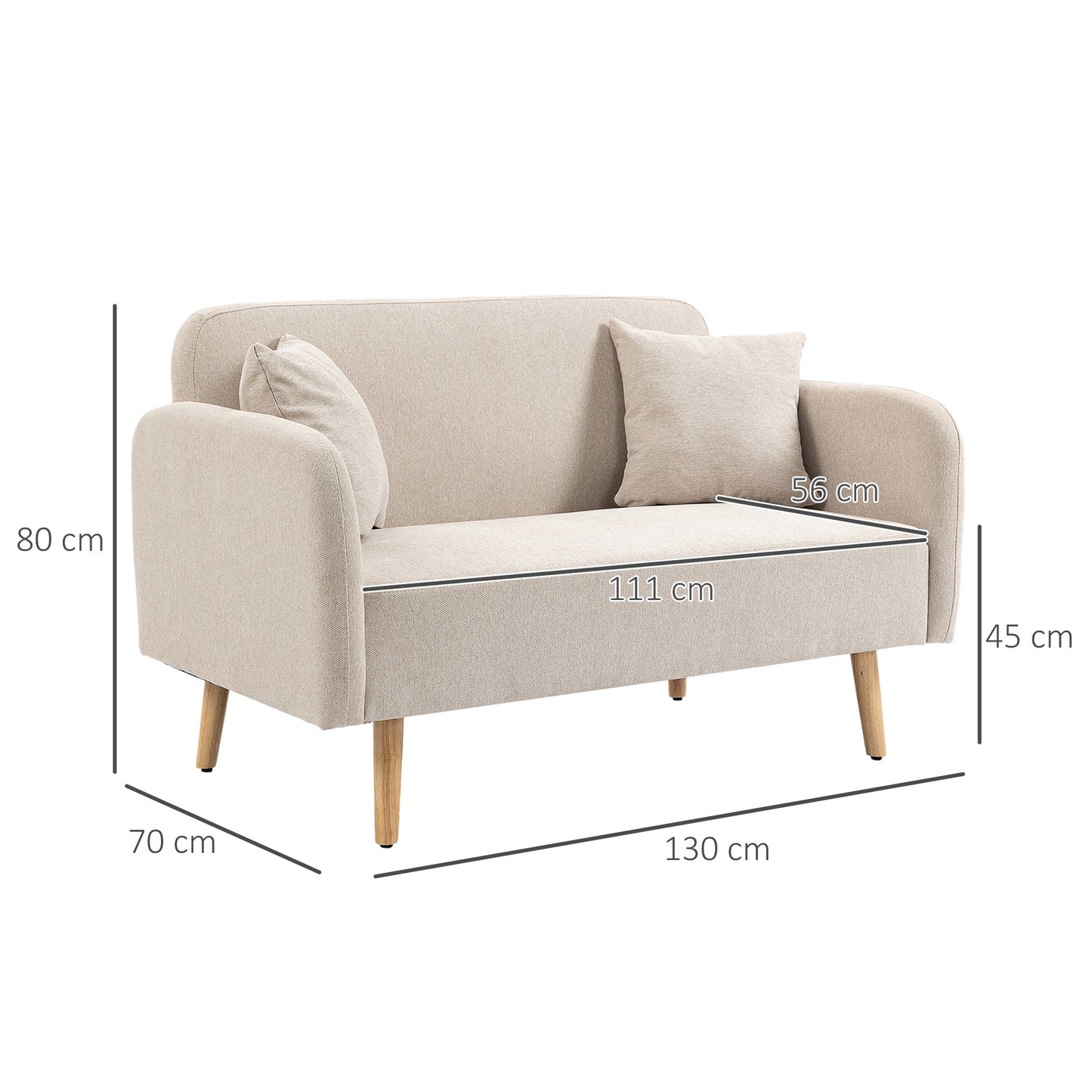 2-zitsbank – tweezitsbank – loveseat – zitbank – bankstel – fluwelen bekleding – verstelbare houten poten – 130x70x80 cm – inclusief 2 sierkussens
