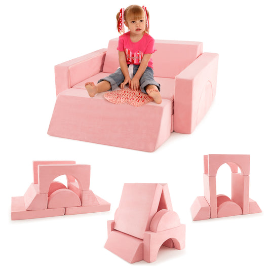Kinderbankje – Kindersofa – Kinderzetel – Kinderfauteuil – Peuterbank – Modulaire 8-delige Set – Zachte Wasbare Hoes – Speels Design