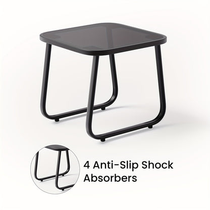 3-Delige Tuinset – Bistroset – Balkonset – Tuinmeubelset – Terrasset – Metalen Frame – Glas Tafelblad – Comfortabele Gebogen Rugleuning – Ademend Teslin Bekleding – Zwart