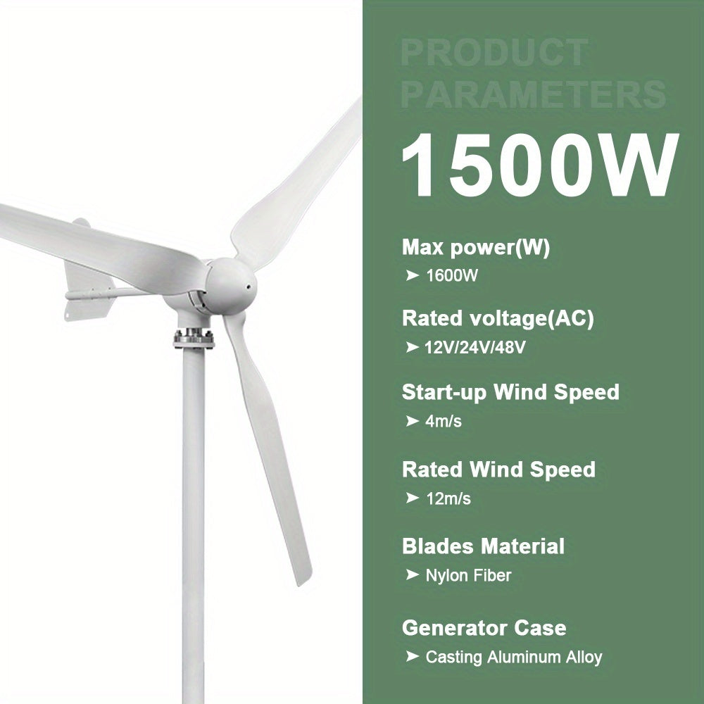 Windturbine Horizontale As – Windgenerator – Windmolen – Energie Generator – 1000W 48V 8 Bladen – Laag Startwindvermogen – Duurzaam Magnetisch Materiaal