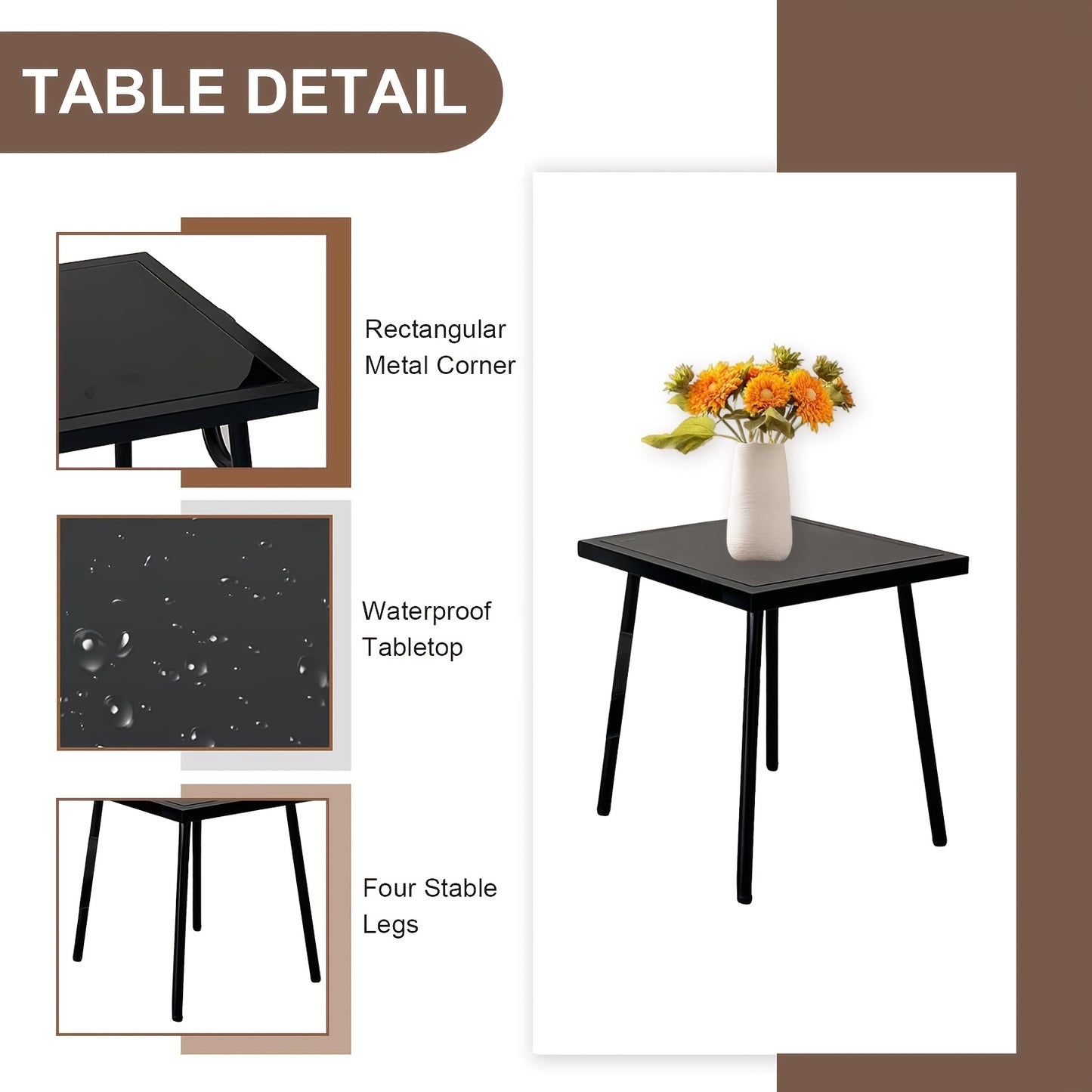 Balkonset – Balkonmeubelset – Bistroset – Tuinset – Loungeset – Duurzaam Stalen Frame – Glazen Tafelblad Met Opbergruimte