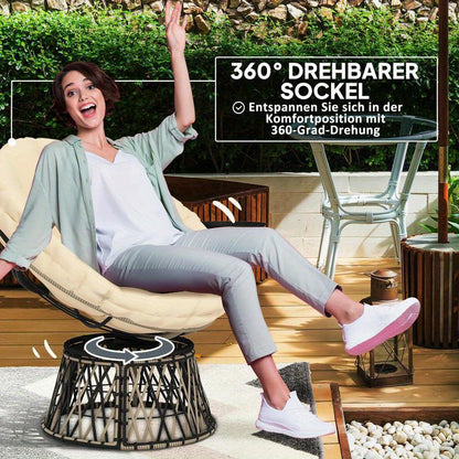 360° Draaibare Papasan Stoel – Rotatiesstoel – Lounge Stoel – Wicker Stoel – Relaxstoel – Metalen Kunststof Frame – Pluche Kussen – Beige Rotan Look – 90 cm Rond – Binnen Buiten Gebruik – Direct Klaar Voor Gebruik