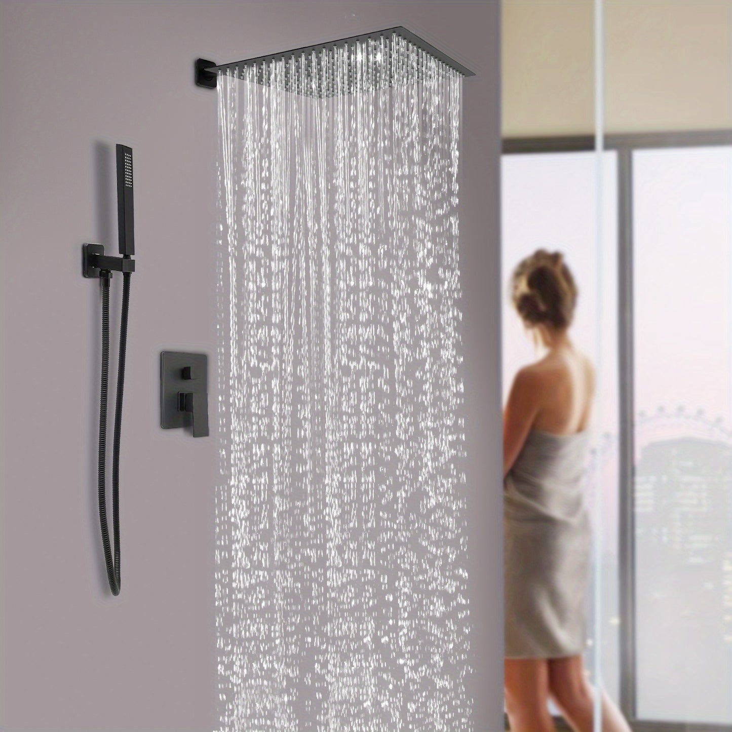 Inbouwdoucheset – Doucheset – Regendouche – Handdouche – Douchearmatuur – Zwart – 40x40 cm Regenkop – Roestvrijstalen Slang 1,5m