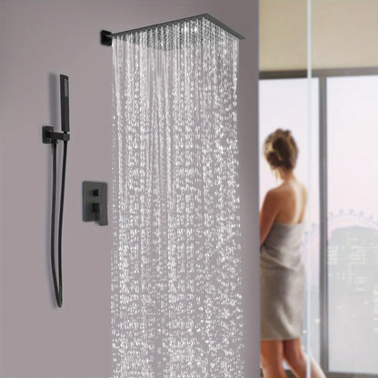 Inbouwdoucheset – Doucheset – Regendouche – Handdouche – Douchearmatuur – Zwart – 40x40 cm Regenkop – Roestvrijstalen Slang 1,5m