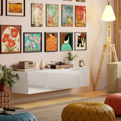 Tv-kast – Tv-meubel – TV-standaard – Mediameubel – Wit – Geschikt voor 75 inch – 3 Open Vakken en 3 Lades – Spaanplaat