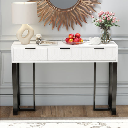 Sidetable – Consoletafel – Haltafel – Wandtafel – Bijzettafel – Modern wit design – Metaal frame met lades – Verstelbare voetjes