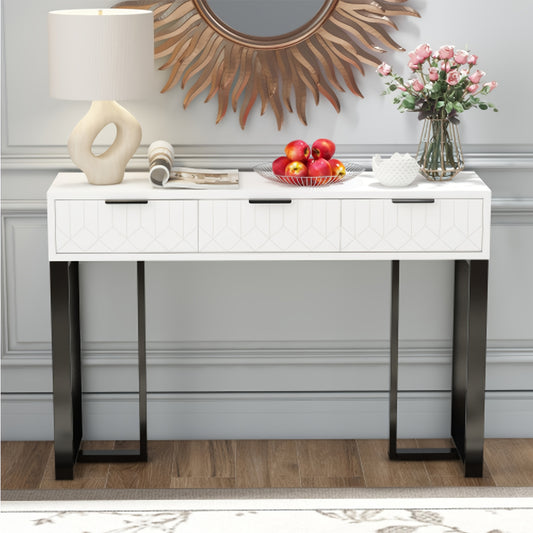 Sidetable – Consoletafel – Haltafel – Wandtafel – Bijzettafel – Modern wit design – Metaal frame met lades – Verstelbare voetjes