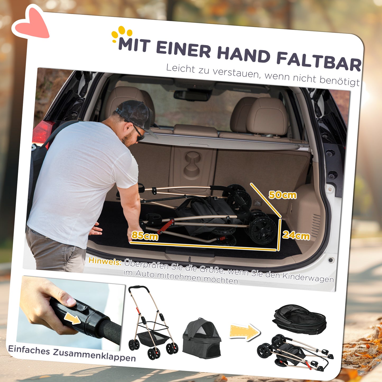 3-in-1 Dierenwagen – Huisdierwagen – Hondenbuggy – Kattenwagen – Draagbare Dierenwagen – Grijs – Opvouwbaar Met Veiligheidsharnassen – Duurzaam 600D Oxford Polyester