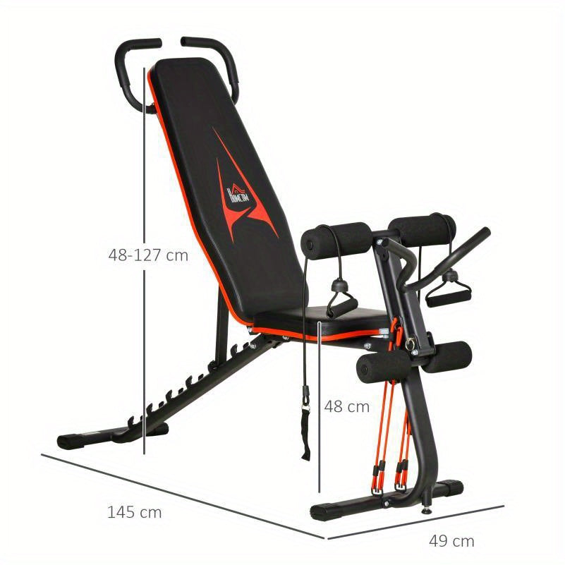 Fitnessbank – Halterbank – Trainingsbank – Bench Press – Dumbbell Bank – Verstelbaar in 6 standen – Elastisch Weerstandssysteem tot 150kg – Robuust Stalen Frame met Veiligheidsvergrendeling