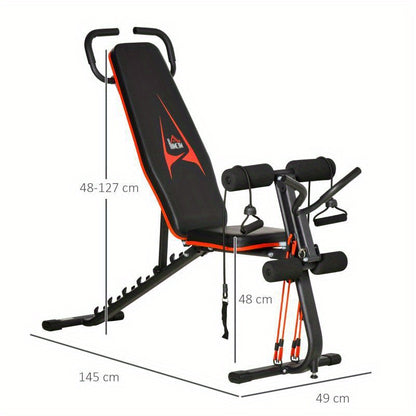 Fitnessbank – Halterbank – Trainingsbank – Bench Press – Dumbbell Bank – Verstelbaar in 6 standen – Elastisch Weerstandssysteem tot 150kg – Robuust Stalen Frame met Veiligheidsvergrendeling