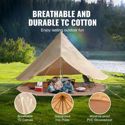 Canvas Belltent – Tipitent – Familietent – Kampeertent – Yurt Tent – 3 Meter Diameter – Ademend TC Canvas – Inclusief Kachelopening voor 4 Personen