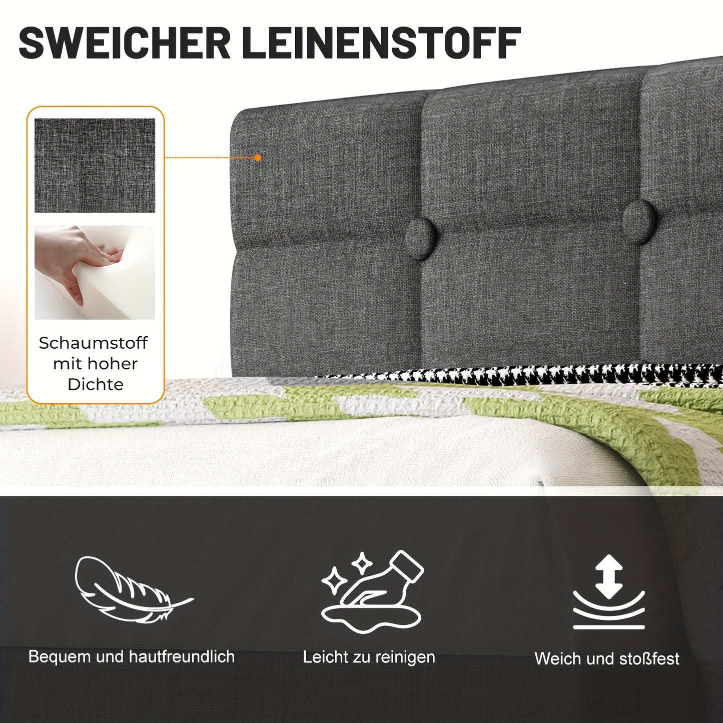 Tweepersoons Bedframe – Bedframe Met Hoofdbord – Gestoffeerd Bed – Platformbed – Slaapkamer Bed – 120x200 cm – Stevig Houten Lattenbodem – Geen Boxspring Nodig