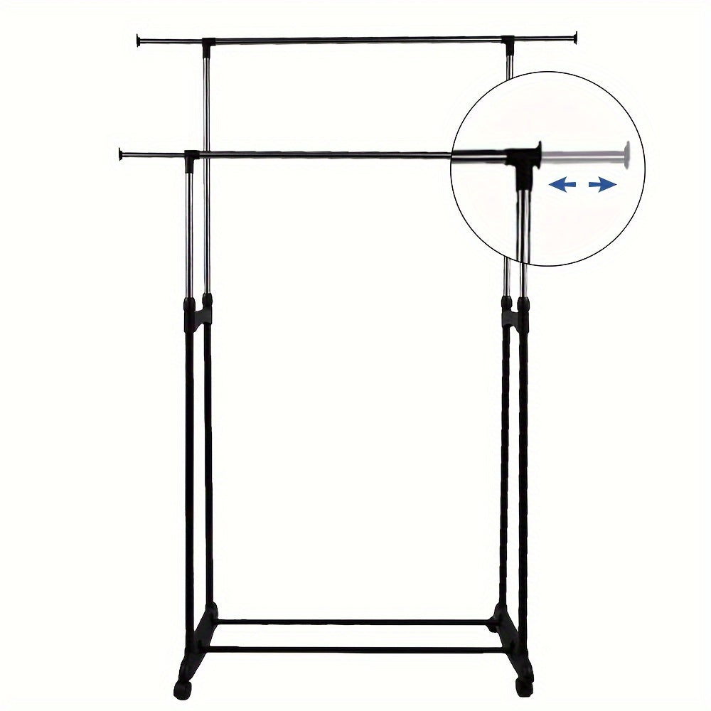 Kledingrek – Garderoberek – Kledingstang – Dressboy – Kledinghouder – Verstelbare Hoogte 108-170 cm – Stalen Dubbel Rek Met Schoenenrek En Wieltjes