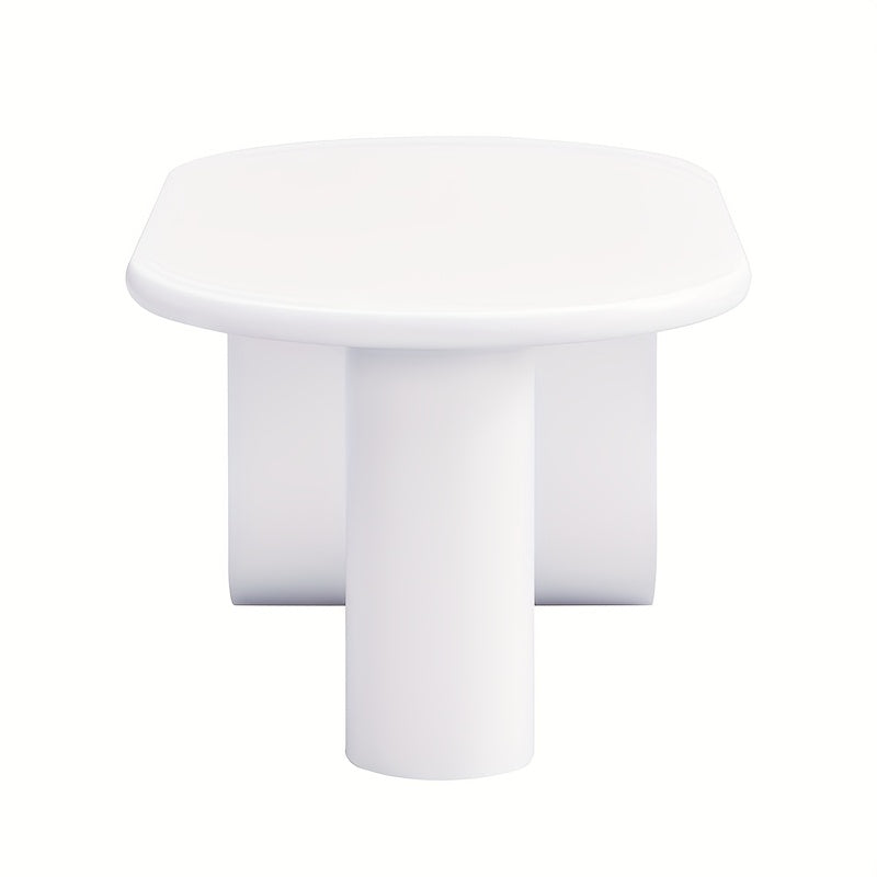 Contemporary White Oval Coffee Table Featuring a Minimalist Design, Sturdy U-Shaped Legs, Low-Maintenance Surface, Perfect for The Living Room, Ample Storage Capacity, Measurements: 98.5 X 53.5 X 42 Cm.