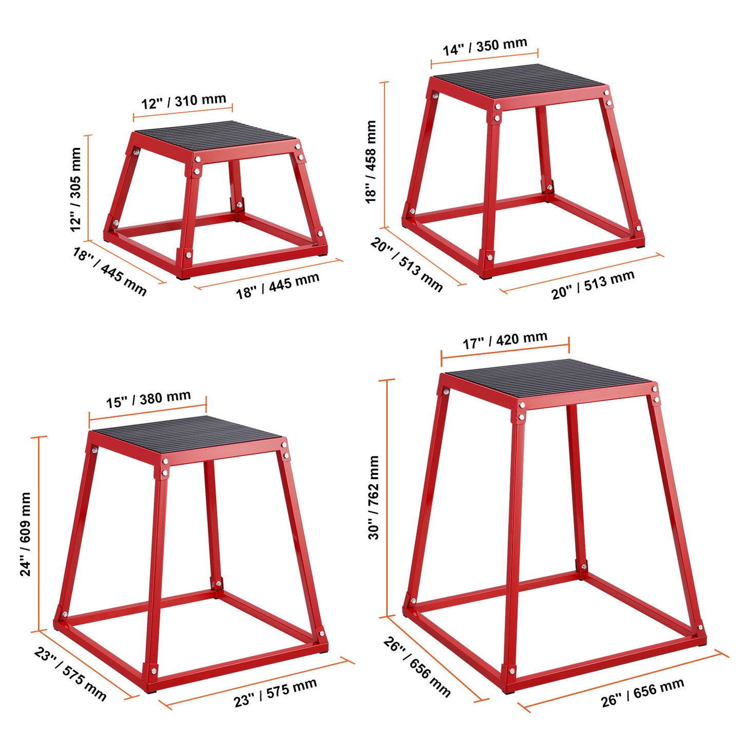 Plyometrische Springbox Set – Plyo Box – Jump Box – Fitness Platform – Agility Box – 4 Hoogtes 30-75 cm – Aluminium Frame Met Antislip Rubber Voetjes