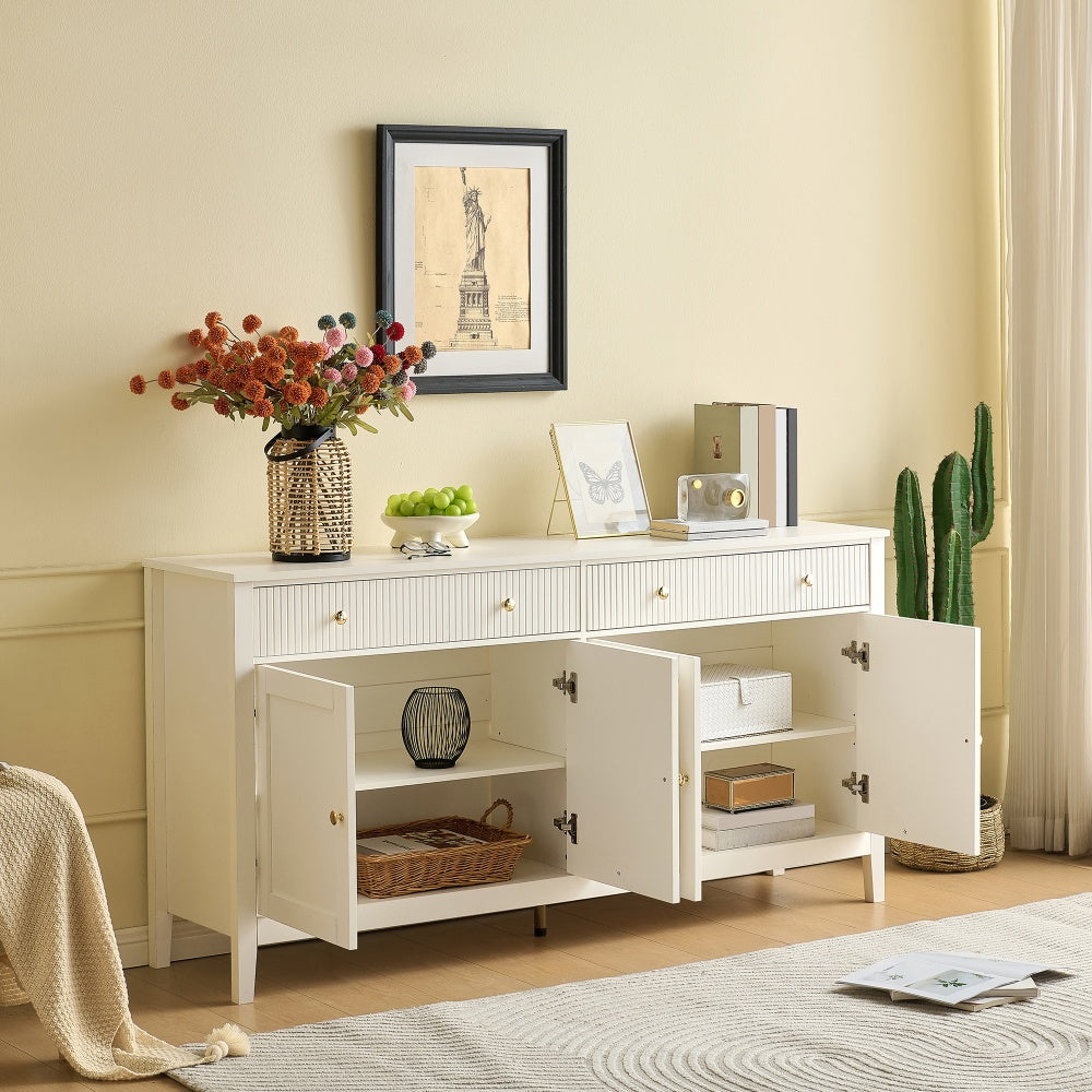 Opbergkast Hal – Dressoir – Kast – Sideboard – Vitrinekast – Wit & Goud – 2 Lades & 4 Deuren – Veel Bergruimte