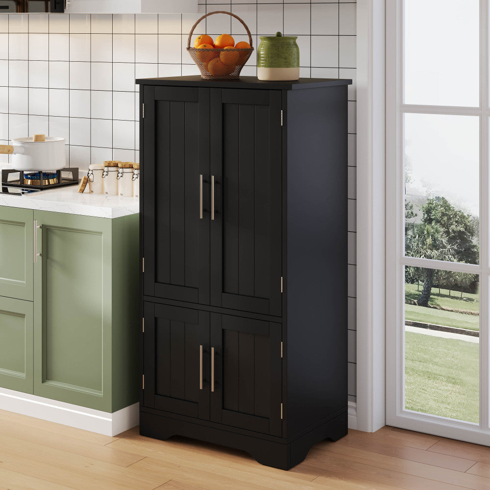 Modern Black Metal Sideboard with Large 4-Door Storage Unit & Adjustable Shelves - Heavy-Duty Floor-Standing Cabinet with Spacious Doors, 120x60x40cm, Sturdy Metal Construction for Kitchen, Dining Room, Living Room - Space-Sa